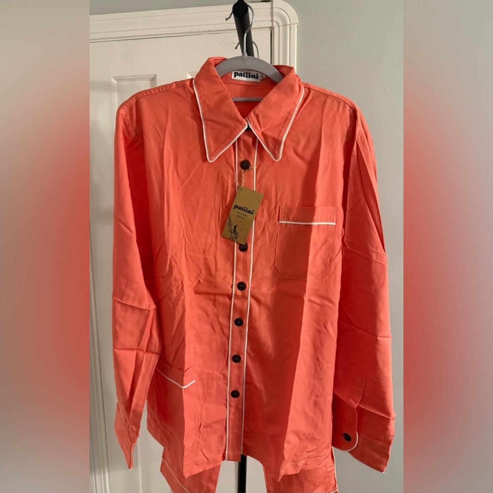 Women's Coral Pajama Top with White Piping NWT